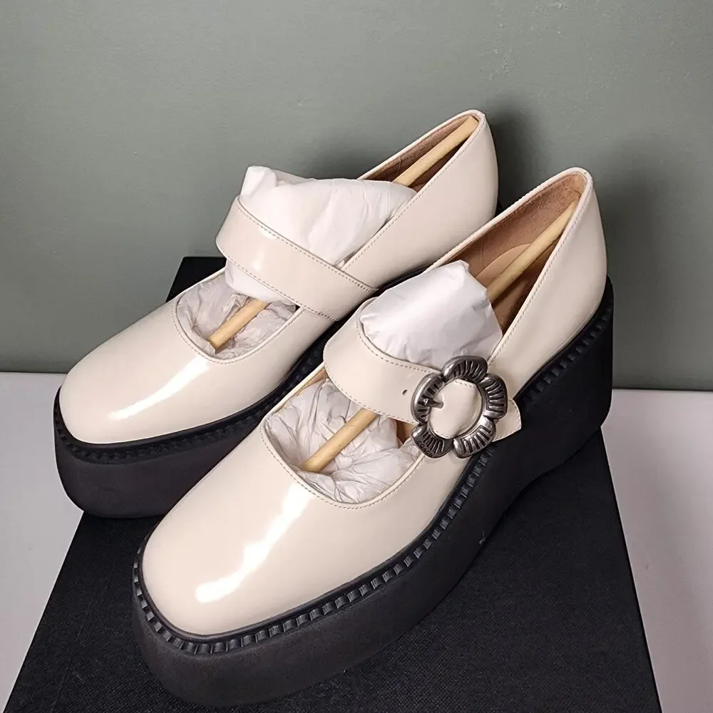 NIB Coach CBP04 Women's Tea Rose Platform Mary Jane Flats Chalk Sz. 7 B